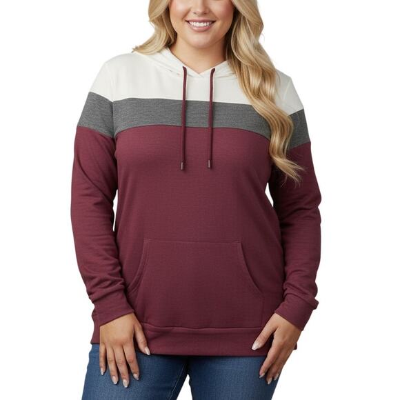 Market & Spruce Women’s Pullover Hoodie Colorblock Maroon White Gray NWT Plus 1X - Picture 1 of 9